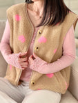 Hushmode — Heart Teddy Vest — Camel & Pink 1