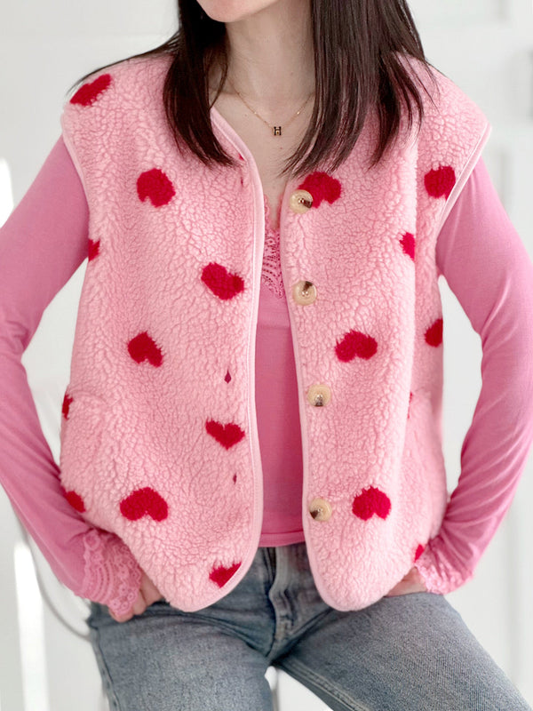 Hushmode — Heart Teddy Vest — Pink & Red