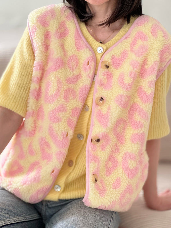 Hushmode — Leopard Teddy Vest — Yellow & Pink