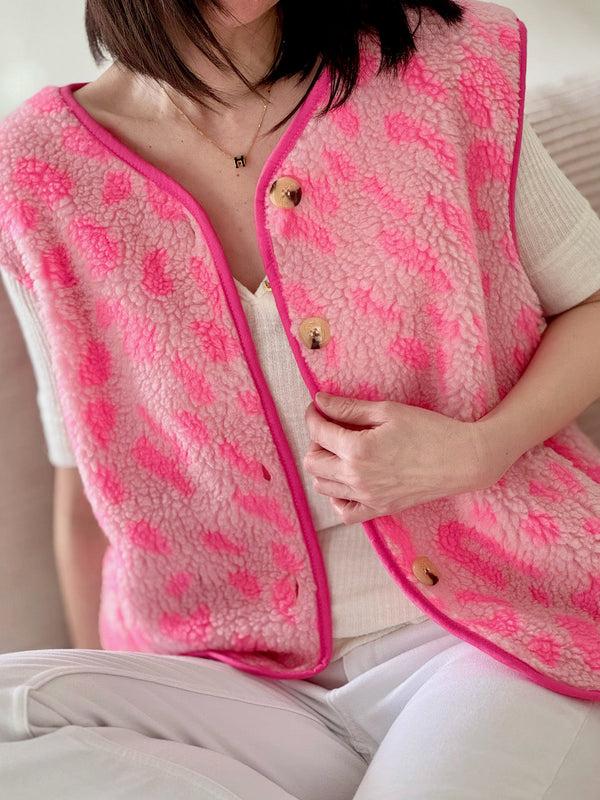 Hushmode — Leopard Teddy Vest — Pink