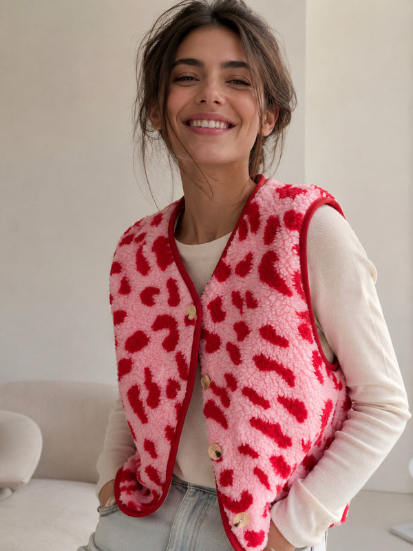 Hushmode — Leopard Teddy Vest — Pink & Red