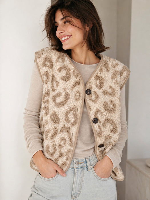Hushmode — Leopard Teddy Vest — Beige