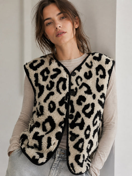 Hushmode — Leopard Teddy Vest — Cream & Black
