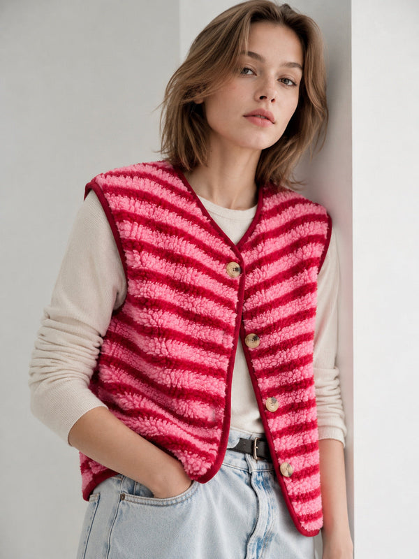 Hushmode — Striped Teddy Vest — Pink & Red