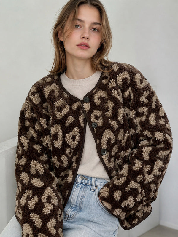 Hushmode — Leopard Teddy Jacket — Chocolate & Beige