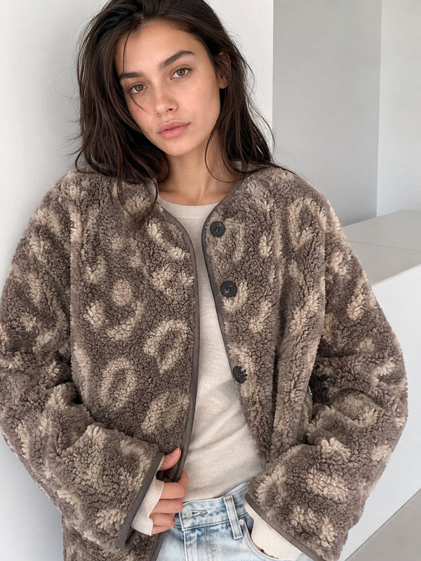Hushmode — Leopard Teddy Jacket — Taupe & Beige