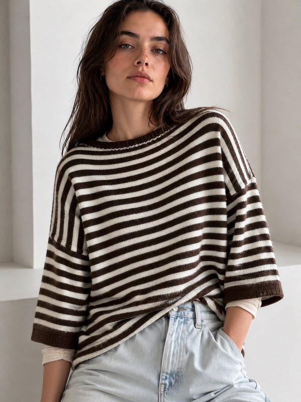 Hushmode — Fluffy Striped Sweater — Chocolate