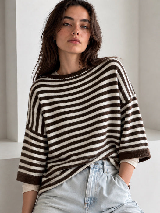 Hushmode — Fluffy Striped Sweater — Chocolate