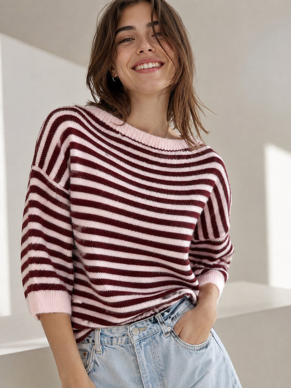 Hushmode — Fluffy Striped Sweater — Bordeaux