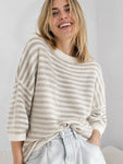 Hushmode — Fluffy Striped Sweater — Beige 2