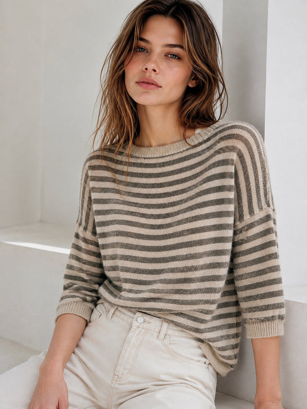 Hushmode — Fluffy Striped Sweater — Cappuccino
