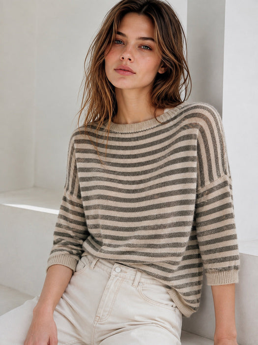 Hushmode — Fluffy Striped Sweater — Cappuccino