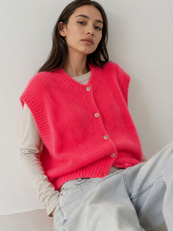 Hushmode — Mohair Knit Vest — Coral