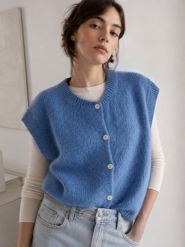 Hushmode — Mohair Knit Vest — Denim Blue