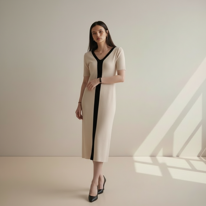 Hushmode - Contrast Knit dress