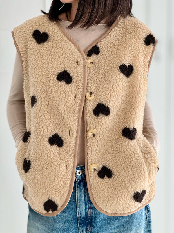 Hushmode — Heart Teddy Vest — Camel