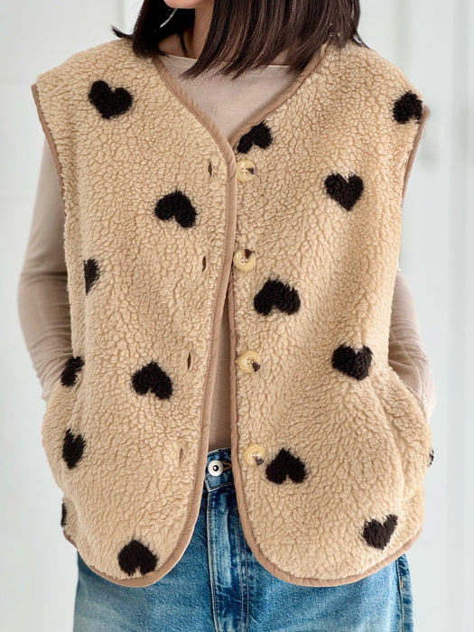 Hushmode — Heart Teddy Vest — Camel