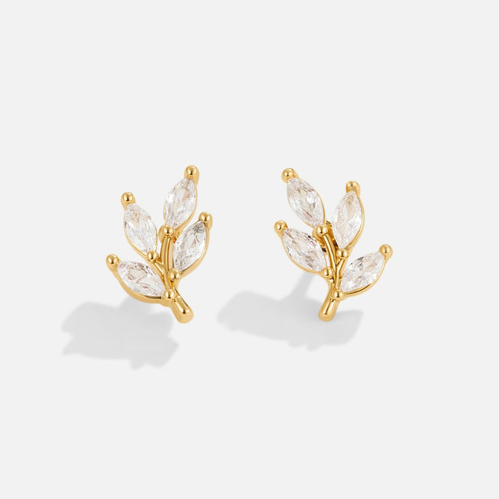 Hushmode - Crystal Leaf Stud Earrings