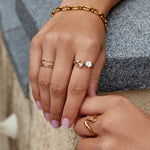 Hushmode - Crystal White Blossom Ring Gold 2