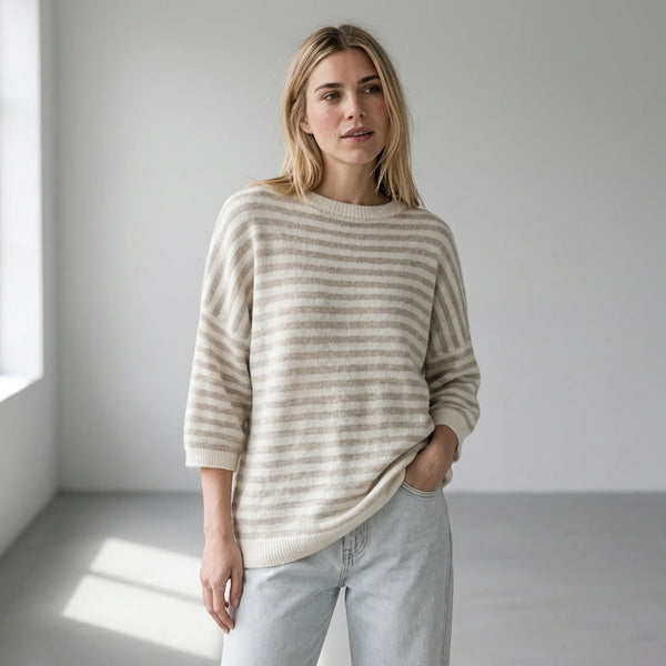 Hushmode — Fluffy Striped Sweater — Beige