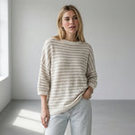 Hushmode — Fluffy Striped Sweater — Beige 1
