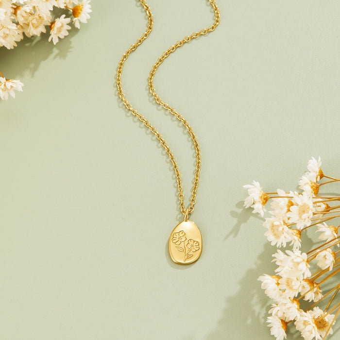 Hushmode - Engraved Wildflower Gold Necklace