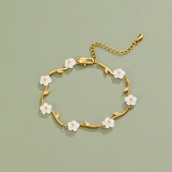 Hushmode - Golden White Pearl Blossom Bracelet