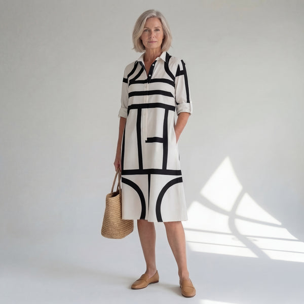 Hushmode - Geometric Midi Dress Black