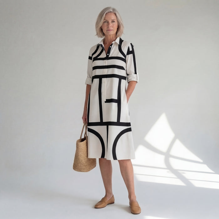 Hushmode - Geometric Midi Dress Black