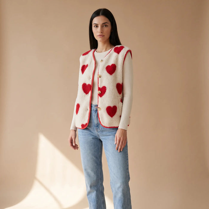 Hushmode — Heart Teddy Vest — White & Red