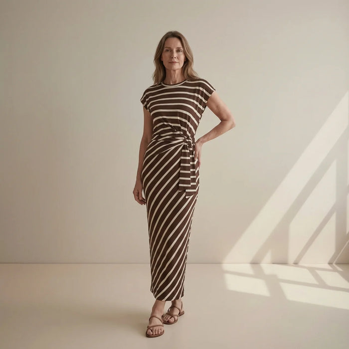 Hushmode - Earth-Tone Stripe Maxi Dress