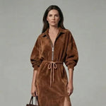 Hushmode - Suede-Effect Zip Midi Dress 4