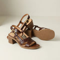 Hushmode - Retro Square-Toe Block Heel Sandals