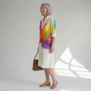 Hushmode - Watercolor Floral Midi Shirt Dress