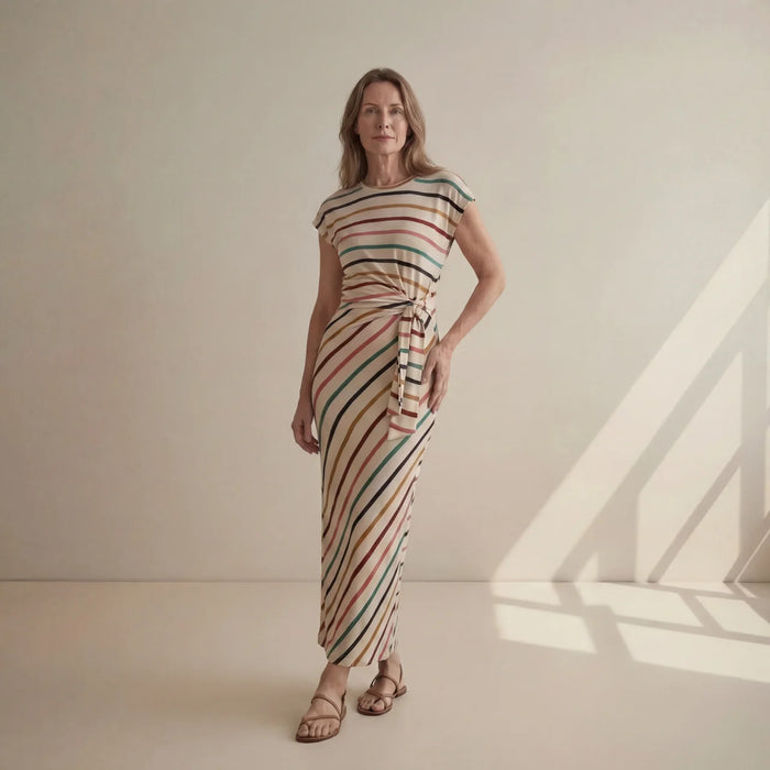 Hushmode - Striped Waist Tie Maxi Dress