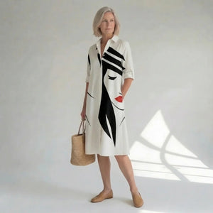 Hushmode - Artistic Print Midi Shirt Dress