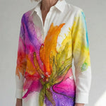 Hushmode - Watercolor Floral Midi Shirt Dress 2