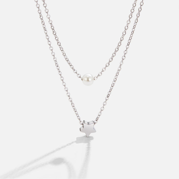 Hushmode - Layered Silver Star & Pearl Necklace