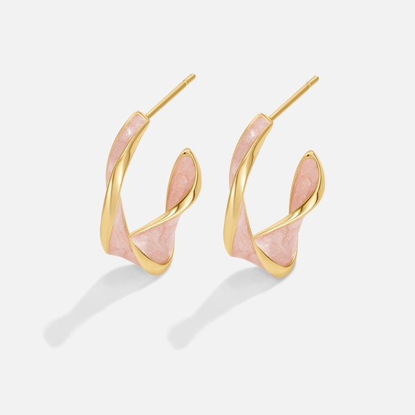Hushmode - Pink Mother of Pearl Twist Hoop Earrings