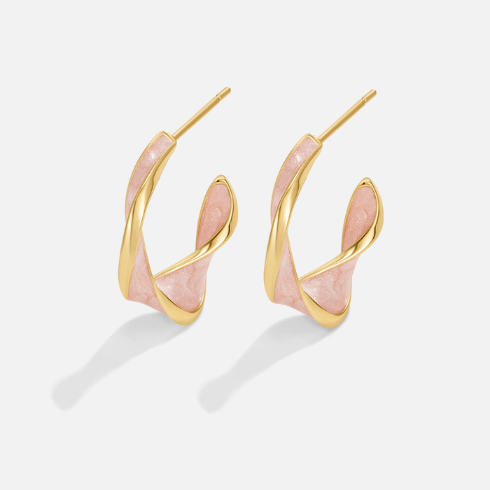Hushmode - Pink Mother of Pearl Twist Hoop Earrings